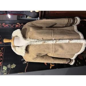 Y2K Penny Lane Faux Suede Shearling Coat Tan Boho Retro